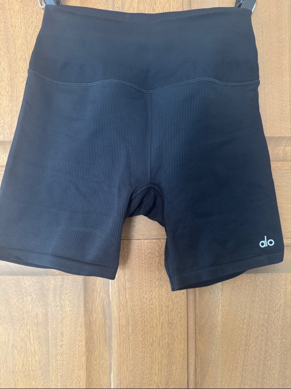 ALO Yoga XS Black Ribbed High-Waist Bike Shorts
